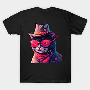 Cartoon Cat with Glasses T-Shirt